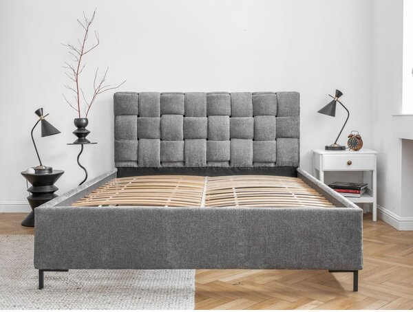 Szare tapicerowane łóżko dwuosobowe ze stelażem 140x200 cm Eve – Miuform