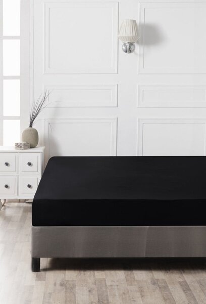 Czarne bawełniane prześcieradło z gumką 140x200 cm – Mijolnir