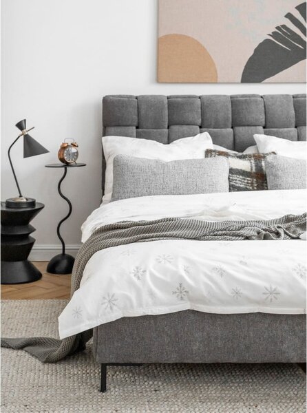 Szare tapicerowane łóżko dwuosobowe ze stelażem 140x200 cm Eve – Miuform