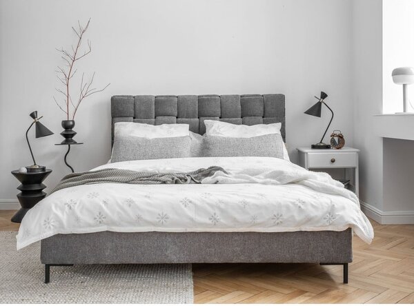Szare tapicerowane łóżko dwuosobowe ze stelażem 140x200 cm Eve – Miuform