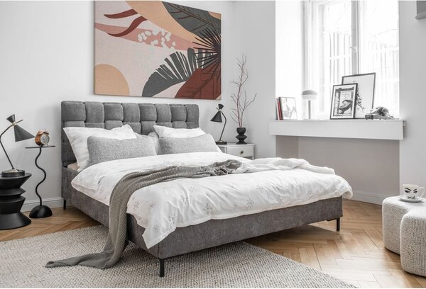 Szare tapicerowane łóżko dwuosobowe ze stelażem 140x200 cm Eve – Miuform