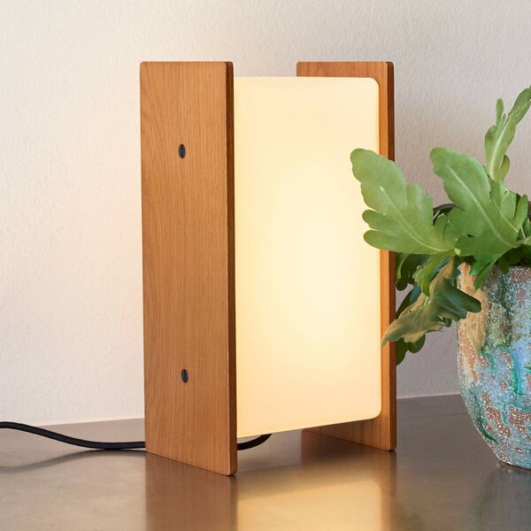 Hübsch Lampa stołowa Sabi, możliwość ściemniania, biały / opal, salon / jadalnia, drewno, design