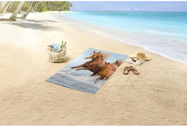 Niebiesko-brązowy aksamitny ręcznik plażowy dla dzieci 75x150 cm Free – Good Morning
