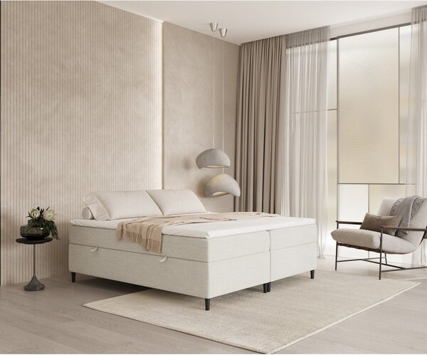 Kremowe łóżko boxspring ze schowkiem 160x200 cm Araya – Maison de Rêve