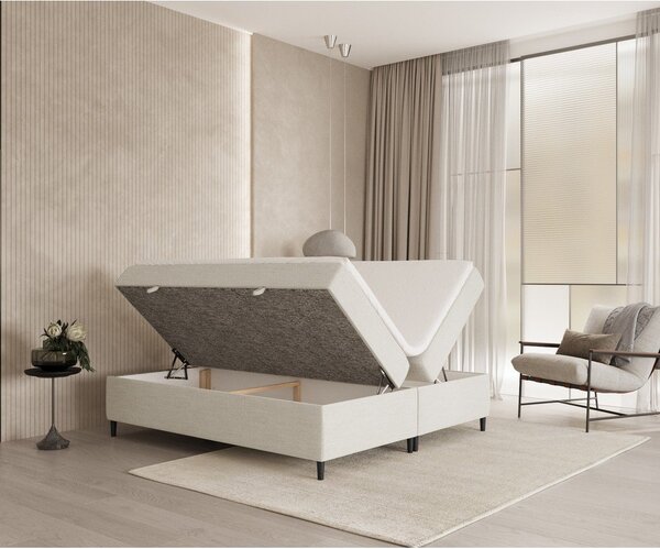 Kremowe łóżko boxspring ze schowkiem 160x200 cm Araya – Maison de Rêve