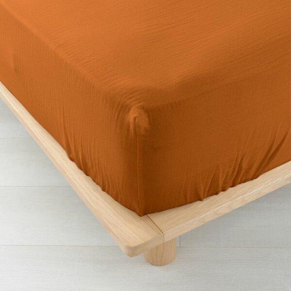 Pomarańczowobrązowe prześcieradło muślinowe 140x190 cm Angelia – douceur d'intérieur