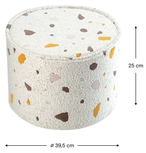 Biały puf dziecięcy z materiału bouclé/z tkaniny szenilowej Terrazzo – Wigiwama