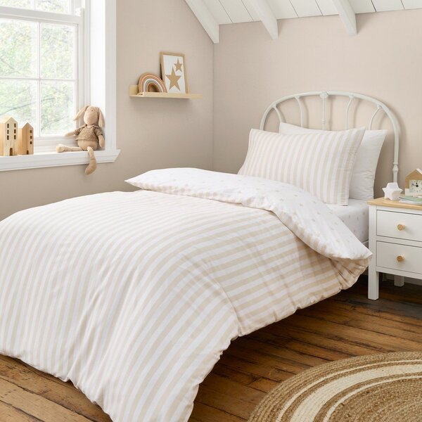 Biało-beżowa bawełniana pościel dziecięca jednoosobowa 135x200 cm Mini Star & Stripes – Bianca