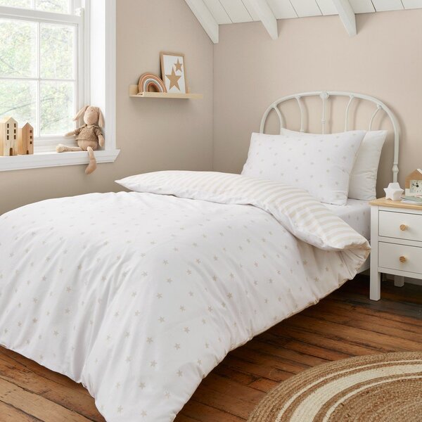 Biało-beżowa bawełniana pościel dziecięca jednoosobowa 135x200 cm Mini Star & Stripes – Bianca