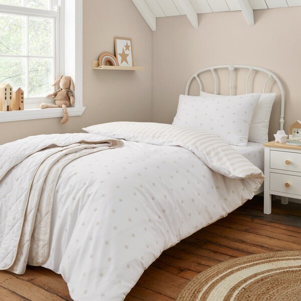 Biało-beżowa bawełniana pościel dziecięca jednoosobowa 135x200 cm Mini Star & Stripes – Bianca