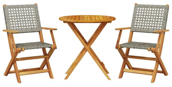 Zestaw Mebli Ogrodowych Bistro Składany 3-Częściowy Szary Rattan Na Taras Balkon Ogród
