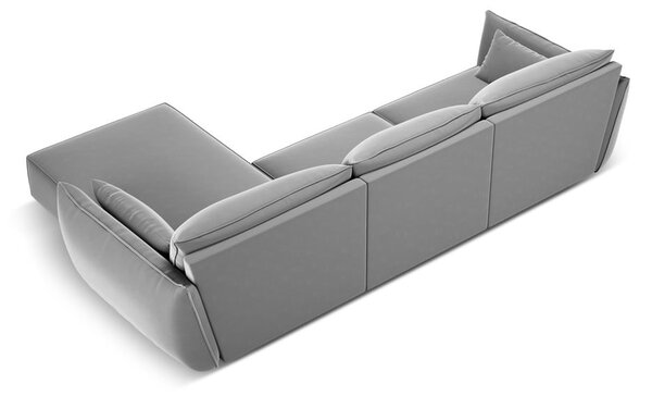 Jasnoszary aksamitny narożnik (prawostronny/z szezlongiem) Vanda – Mazzini Sofas
