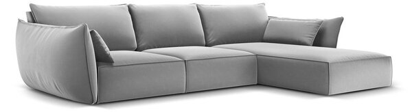 Jasnoszary aksamitny narożnik (prawostronny/z szezlongiem) Vanda – Mazzini Sofas