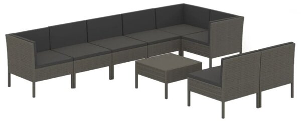 Zestaw Mebli Ogrodowych Komplet Wypoczynkowy Z Poduszkami 9-Częściowy Szary Rattan Na Taras Balkon Ogród