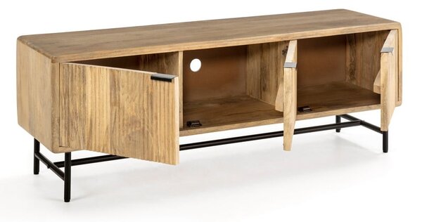 Szafka pod TV z litego drewna mango w naturalnym kolorze 145x50x40 cm Mundra – MOME