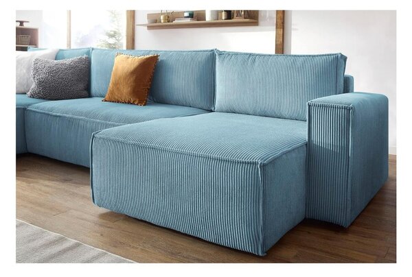 Miętowy sztruksowy rozkładany/ze schowkiem narożnik (w kształcie litery U) Nihad – Bobochic Paris