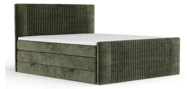 Ciemnozielone łóżko kontynentalne ze schowkiem 200x200 cm Bergamo – Maison de Rêve