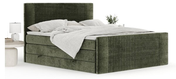 Ciemnozielone łóżko kontynentalne ze schowkiem 200x200 cm Bergamo – Maison de Rêve