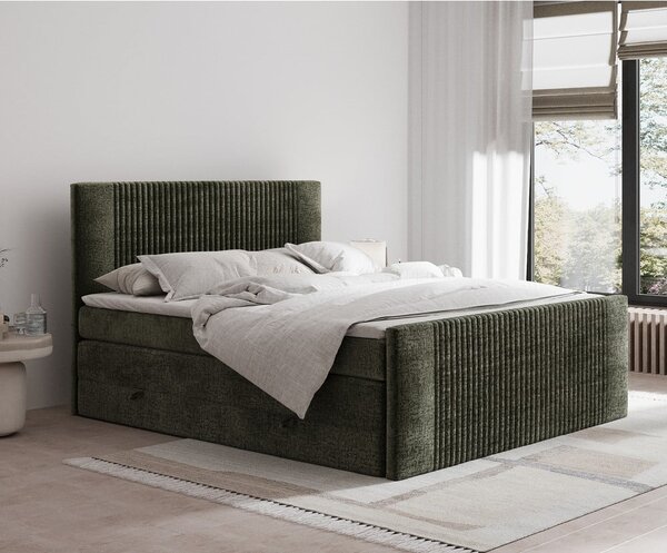 Ciemnozielone łóżko kontynentalne ze schowkiem 200x200 cm Bergamo – Maison de Rêve
