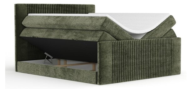 Ciemnozielone łóżko kontynentalne ze schowkiem 200x200 cm Bergamo – Maison de Rêve