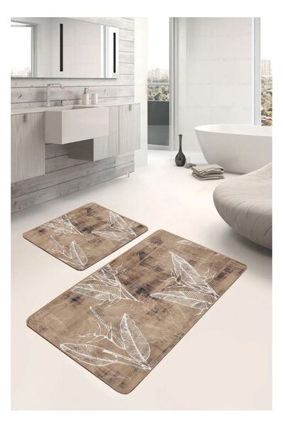 Brązowe aksamitne dywaniki łazienkowe zestaw 2 szt. 60x100 cm – Mila Home