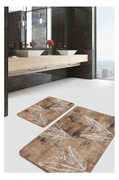 Brązowe aksamitne dywaniki łazienkowe zestaw 2 szt. 60x100 cm – Mila Home
