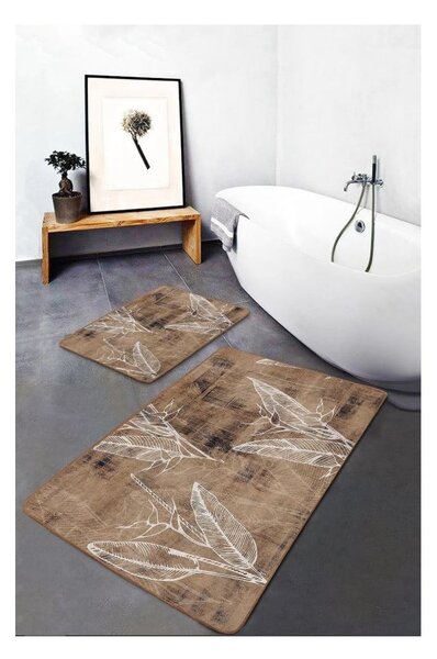 Brązowe aksamitne dywaniki łazienkowe zestaw 2 szt. 60x100 cm – Mila Home