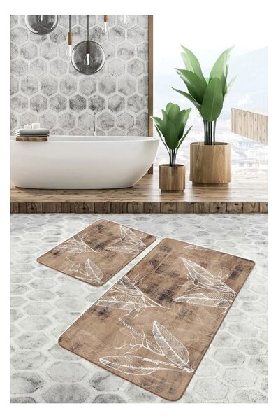 Brązowe aksamitne dywaniki łazienkowe zestaw 2 szt. 60x100 cm – Mila Home