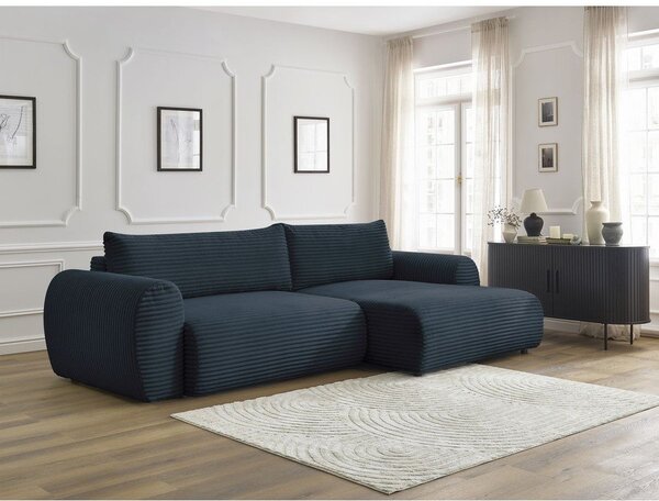 Ciemnoniebieski sztruksowy rozkładany narożnik (prawostronny) Lucien – Bobochic Paris