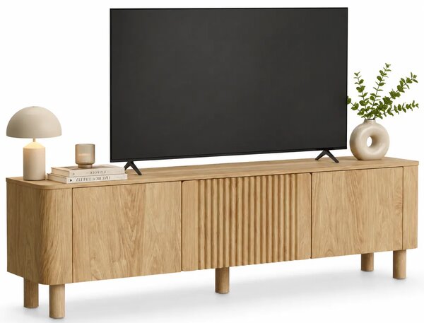 Ryflowana szafka RTV na nóżkach 150 cm dąb hikora B4-K76