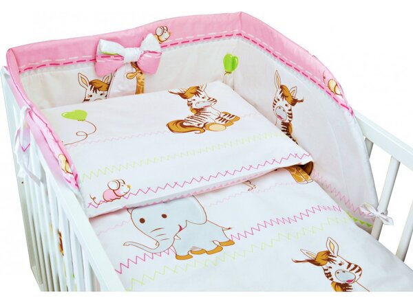 Bawełniana Pościel Do łóżeczka Dziecięcego - Zebra Balonik Różowy - 120x90