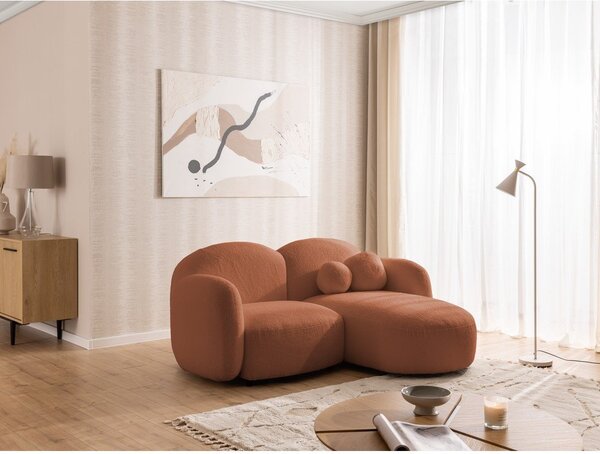 Narożnik z materiału bouclé (prawostronny/z szezlongiem) w kolorze terakoty Orbit – Ropez