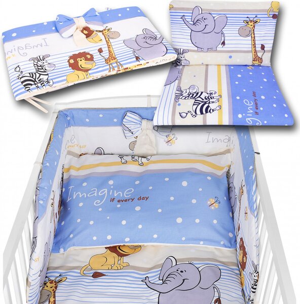Bawełniana Pościel Dziecięca Do łóżeczka – Safari Niebieskie - 120x90