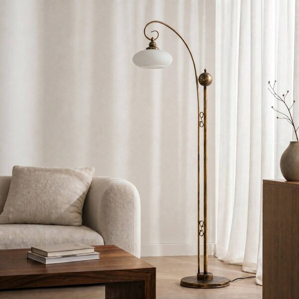 Lampa stojąca Bolero Jupiter, kremowy / amber, salon / jadalnia, metal, antyczny