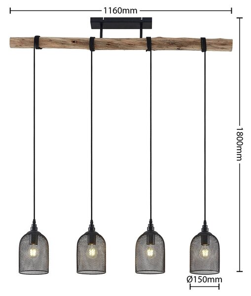 Lampa wisząca Dolcin Lindby, możliwość ściemniania, jasne drewno, salon / jadalnia, drewno, vintage