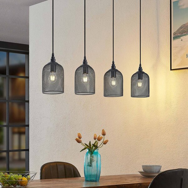 Lampa wisząca Dolcin Lindby, możliwość ściemniania, jasne drewno, salon / jadalnia, drewno, vintage