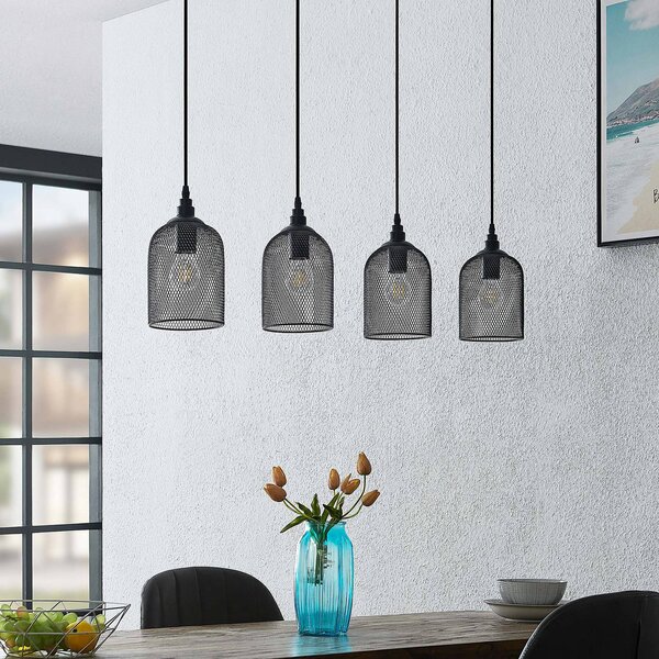 Lampa wisząca Dolcin Lindby, możliwość ściemniania, jasne drewno, salon / jadalnia, drewno, vintage