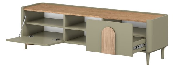 Szafka RTV Amilio 170 cm z szufladą na nóżkach - eukaliptus / dąb baltic dune / uchwyty dąb naturalny