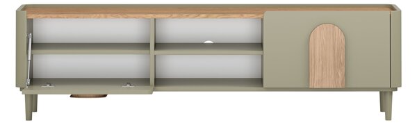 Szafka RTV Amilio 170 cm z szufladą na nóżkach - eukaliptus / dąb baltic dune / uchwyty dąb naturalny