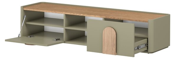 Szafka RTV Amilio 170 cm z szufladą - eukaliptus / dąb baltic dune / uchwyty dąb naturalny