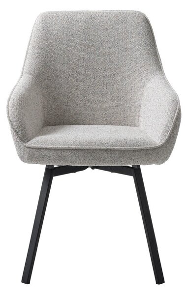 Jasnoszary tapicerowany fotel jadalniany z podłokietnikami Alma – Unique Furniture