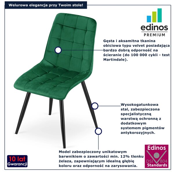 Zielone welurowe krzesło pikowane do stołu P2-P67