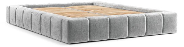 Jasnoszare tapicerowane łóżko dwuosobowe ze schowkiem i stelażem 160x200 cm Aruba L – Maison de Rêve
