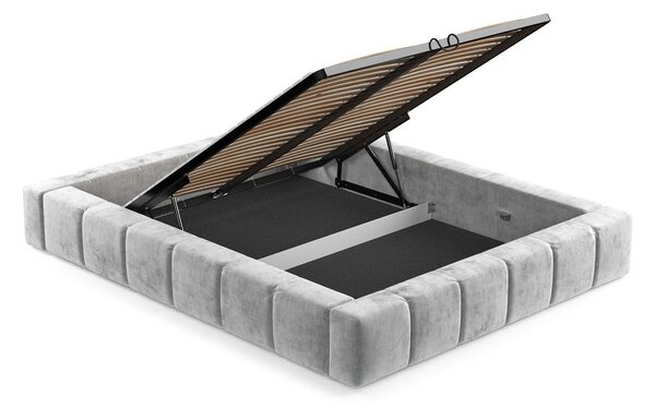 Jasnoszare tapicerowane łóżko dwuosobowe ze schowkiem i stelażem 160x200 cm Aruba L – Maison de Rêve