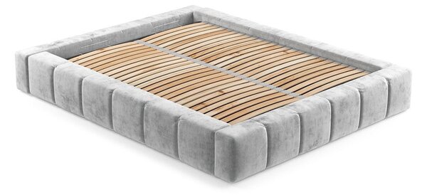 Jasnoszare tapicerowane łóżko dwuosobowe ze schowkiem i stelażem 160x200 cm Aruba L – Maison de Rêve