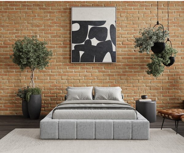 Jasnoszare tapicerowane łóżko dwuosobowe ze schowkiem i stelażem 160x200 cm Aruba L – Maison de Rêve