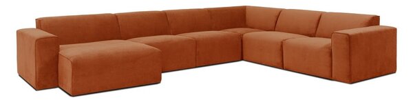Pomarańczowa sztruksowa sofa modułowa w kształcie litery "U" Scandic Sting, lewostronna