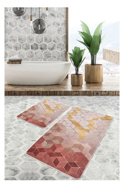 Różowe aksamitne dywaniki łazienkowe zestaw 2 szt. 60x100 cm – Mila Home