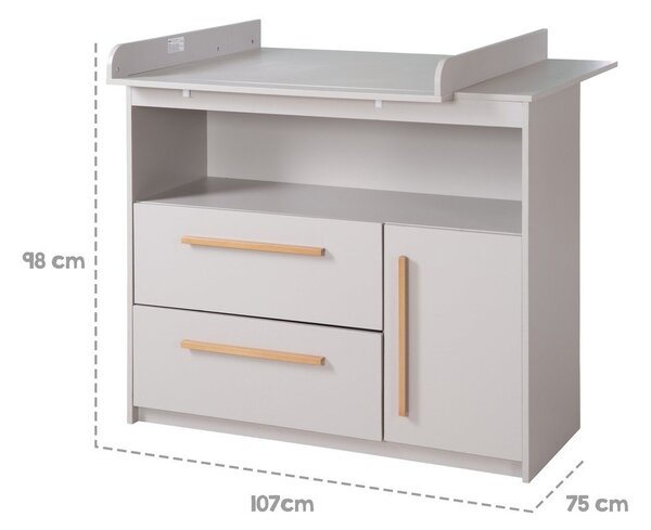 Jasnoszara komoda dziecięca z przewijakiem 107x98x75 cm Lea – Roba