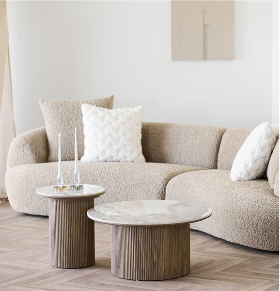 Beżowy/w naturalnym kolorze okrągły stolik z blatem w dekorze marmuru ø 80 cm Athens – House Nordic